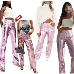 7 for all mankind pinkish lilac purple metallic liquid foil faux leather pants